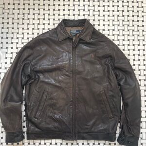 Ralph Lauren Dark Brown Leather Bomber Jacket